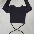 Trendy Ribbed Wrap Crop Top with Crisscross Tie Detailing