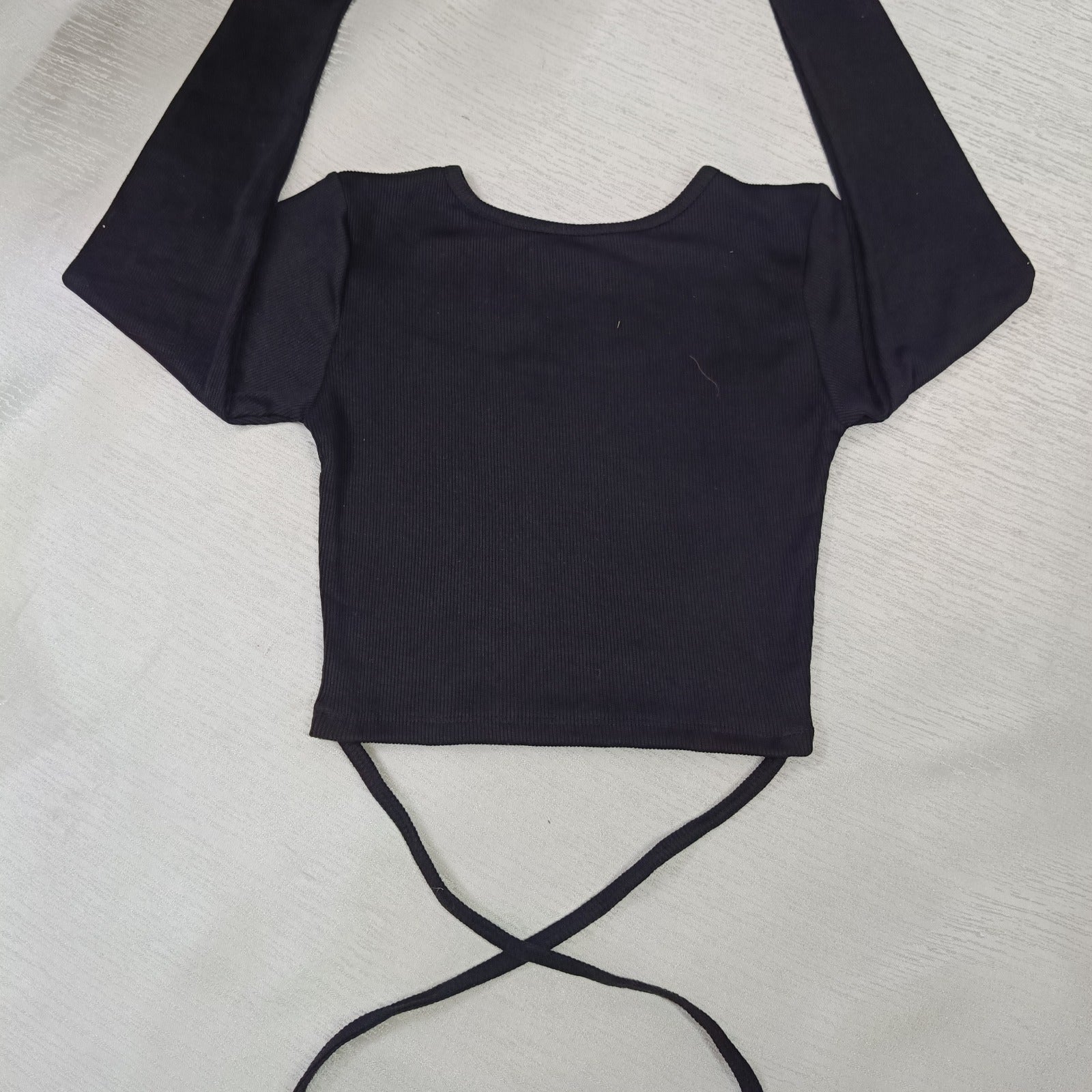Trendy Ribbed Wrap Crop Top with Crisscross Tie Detailing