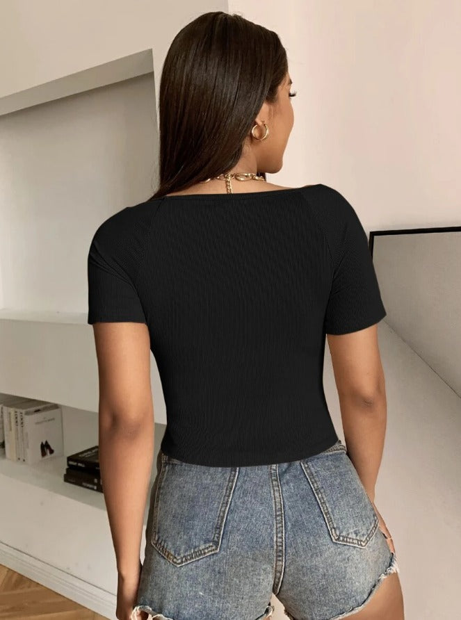 Classic Ribbed Square Neck Fitted Crop Top