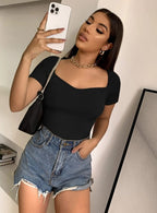 Classic Ribbed Square Neck Fitted Crop Top