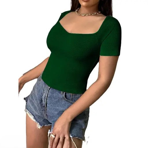 Classic Ribbed Square Neck Fitted Crop Top
