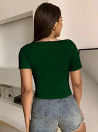 Classic Ribbed Square Neck Fitted Crop Top