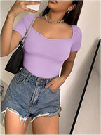 Classic Ribbed Square Neck Fitted Crop Top