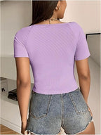 Classic Ribbed Square Neck Fitted Crop Top