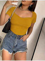 Classic Ribbed Square Neck Fitted Crop Top