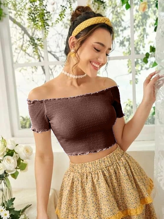 Off-Shoulder Smocked Crop Top for Women