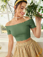 Off-Shoulder Smocked Crop Top for Women