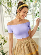 Off-Shoulder Smocked Crop Top for Women