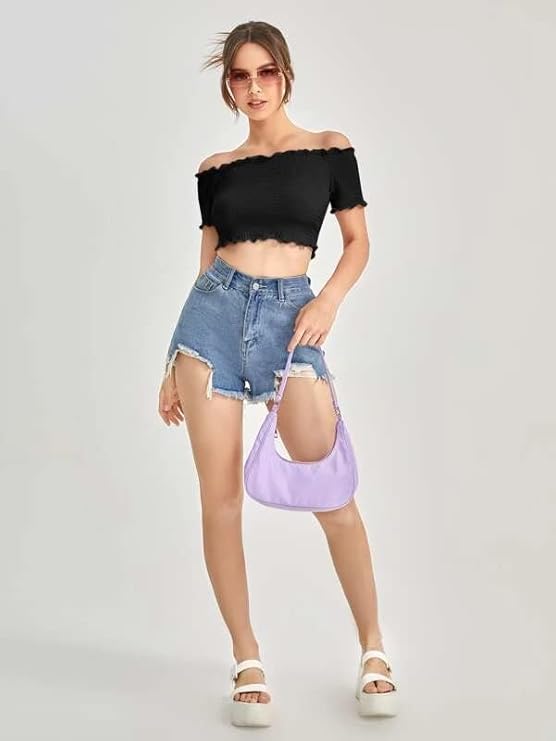 Off-Shoulder Smocked Crop Top for Women