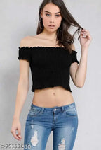 Off-Shoulder Smocked Crop Top for Women