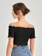 Off-Shoulder Smocked Crop Top for Women