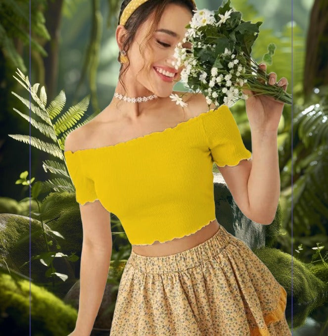 Off-Shoulder Smocked Crop Top for Women