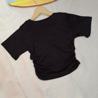 Ribbed V-Neck Ruched Crop Top Cotton Comfort Edition