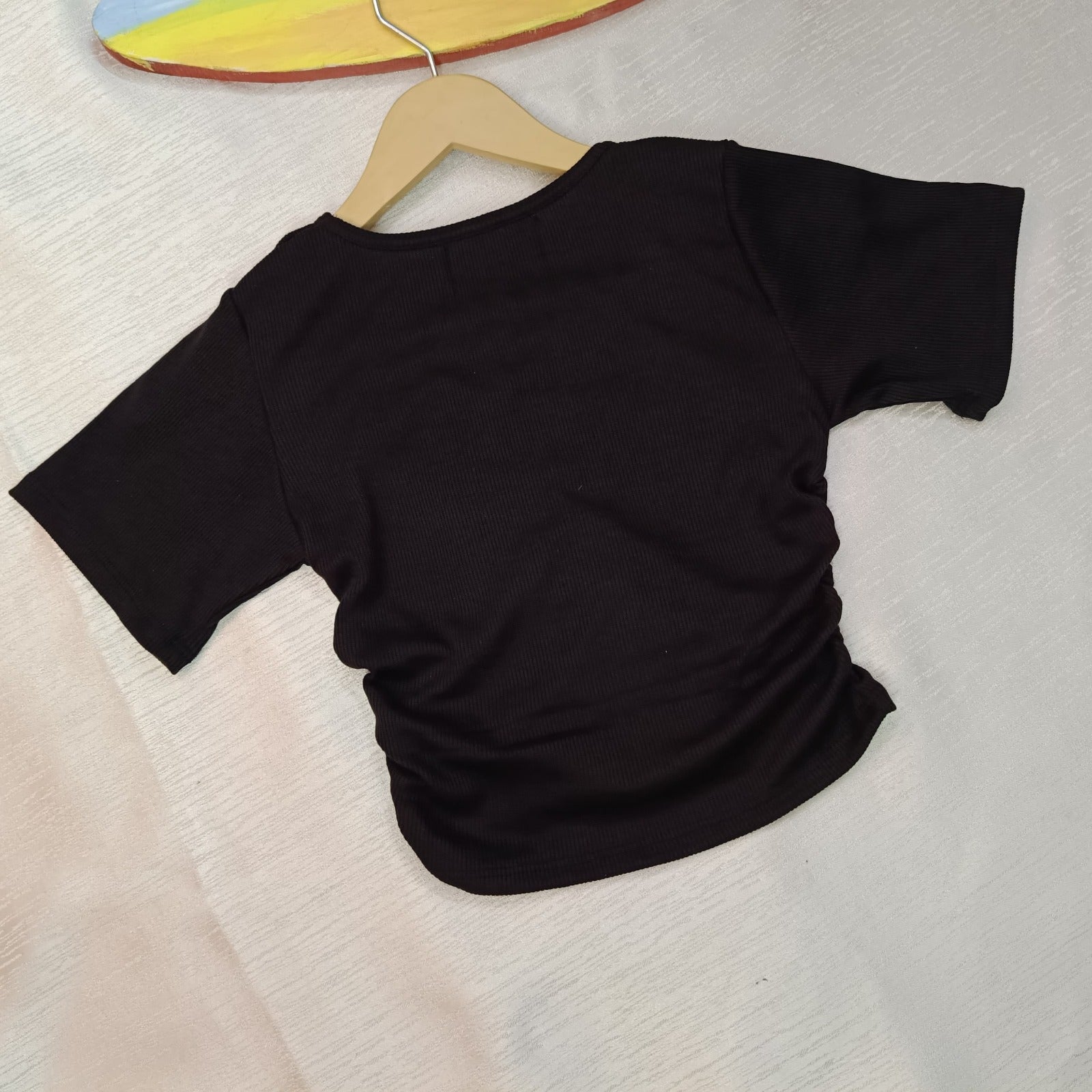 Ribbed V-Neck Ruched Crop Top Cotton Comfort Edition