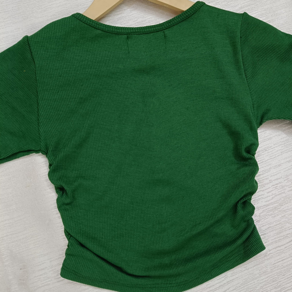 Ribbed V-Neck Ruched Crop Top Cotton Comfort Edition