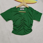 Ribbed V-Neck Ruched Crop Top Cotton Comfort Edition