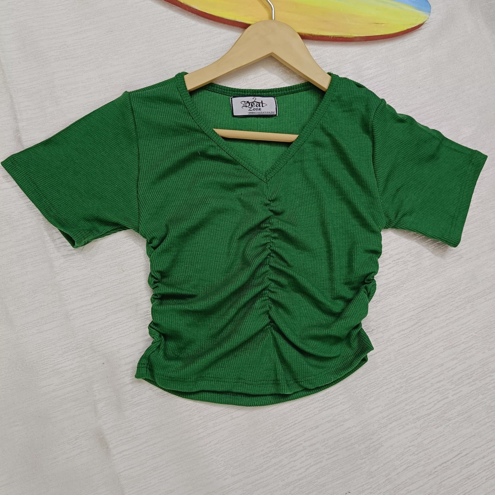 Ribbed V-Neck Ruched Crop Top Cotton Comfort Edition