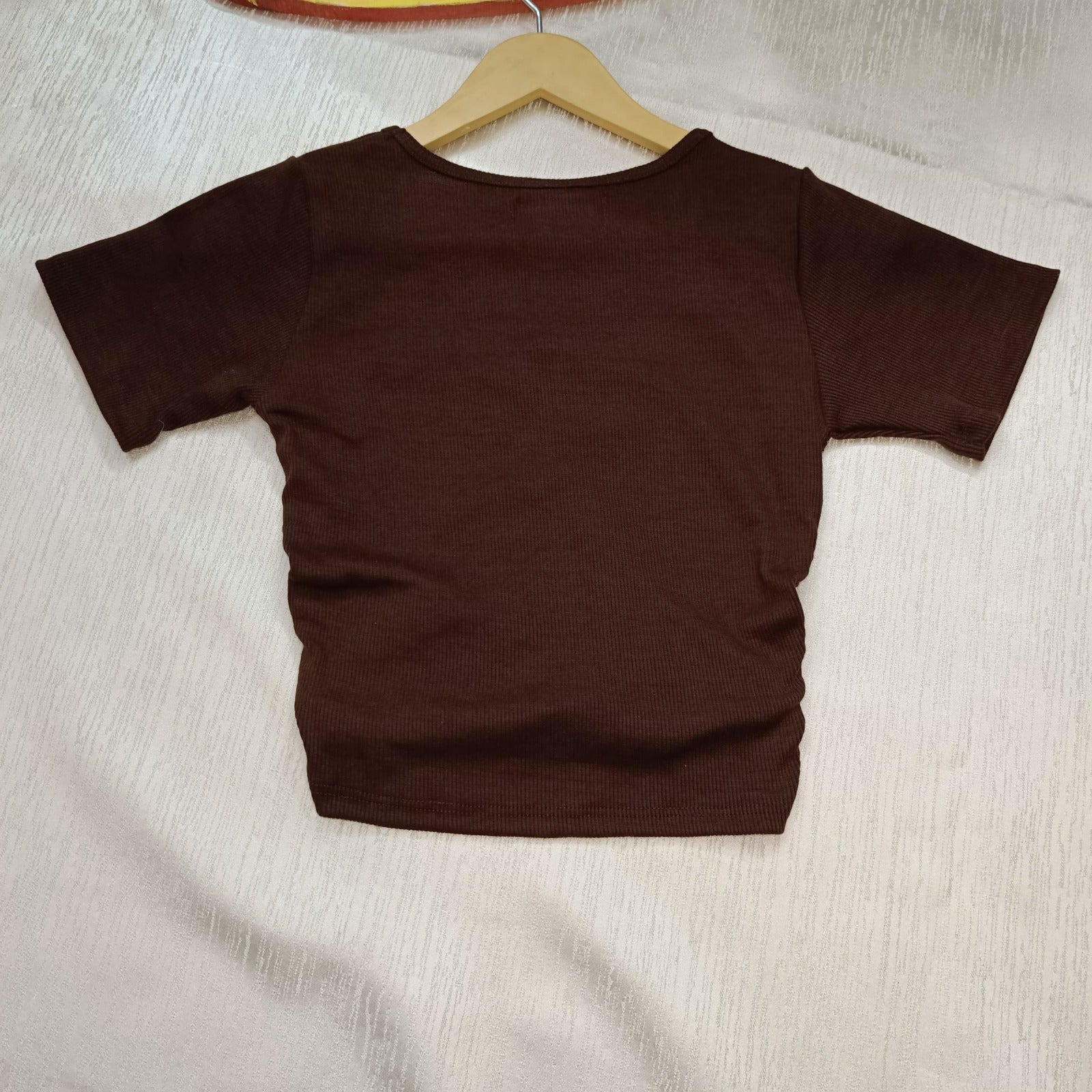 Ribbed V-Neck Ruched Crop Top Cotton Comfort Edition