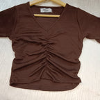 Ribbed V-Neck Ruched Crop Top Cotton Comfort Edition