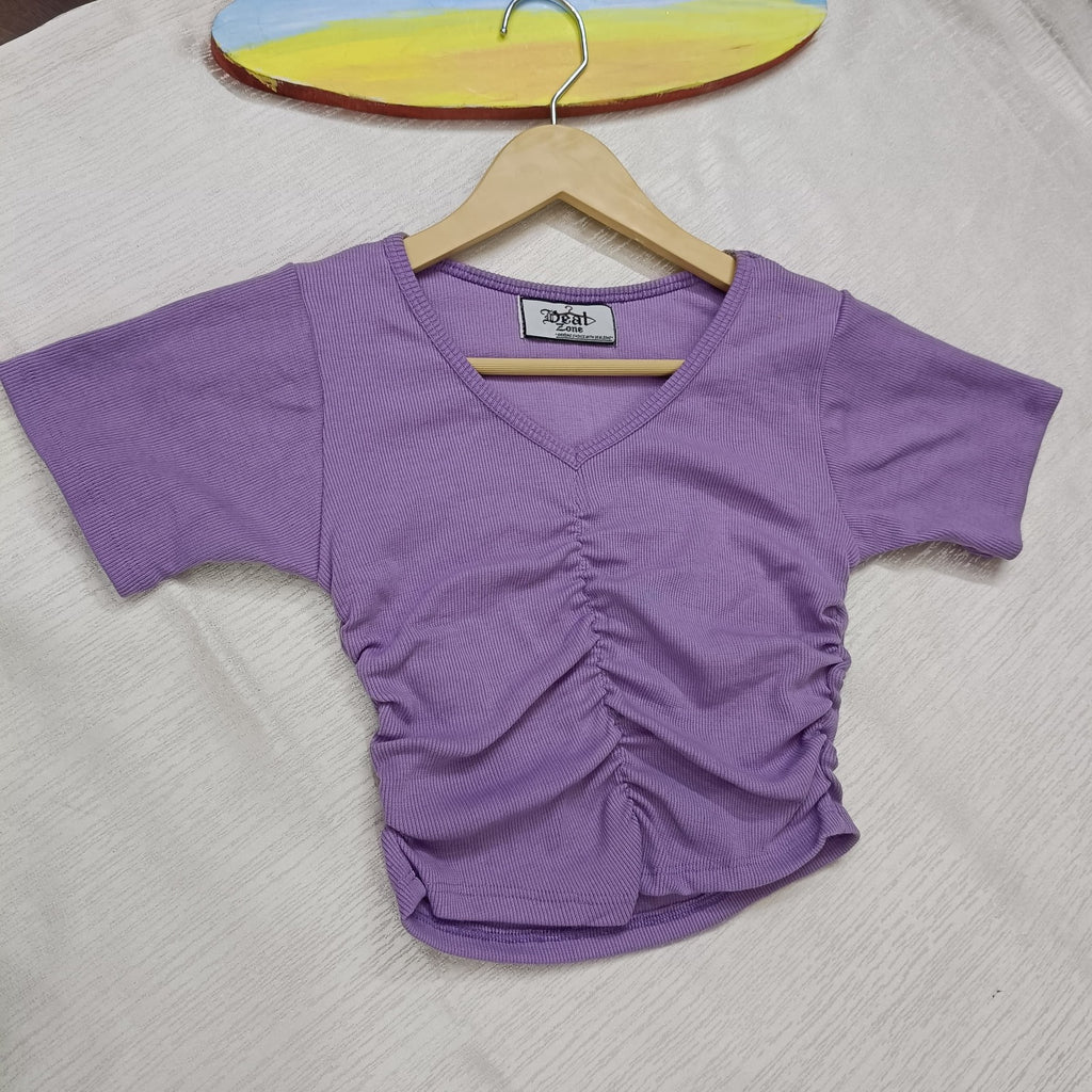 Ribbed V-Neck Ruched Crop Top Cotton Comfort Edition