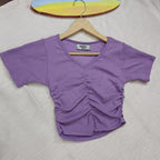 Ribbed V-Neck Ruched Crop Top Cotton Comfort Edition