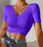 Ribbed V-Neck Ruched Crop Top Cotton Comfort Edition