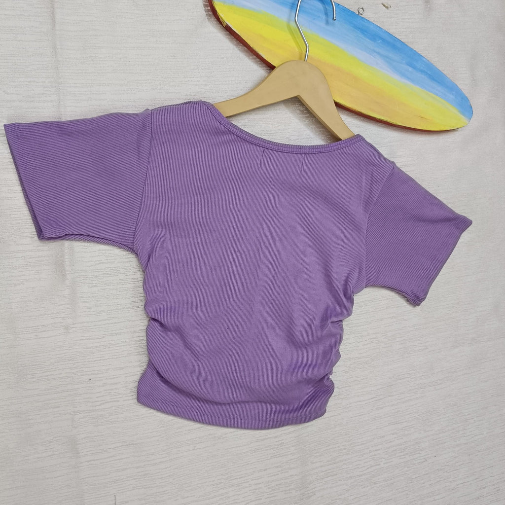 Ribbed V-Neck Ruched Crop Top Cotton Comfort Edition