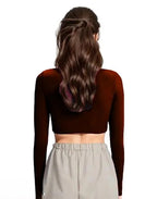 Elegant Square-Neck Long Sleeve Ribbed Crop Top