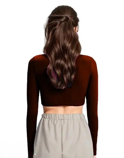 Elegant Square-Neck Long Sleeve Ribbed Crop Top