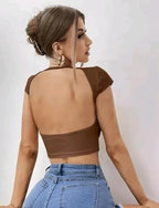 Women’s Trendy Ribbed Open Back Crop Top – Ultimate Confidence Edition
