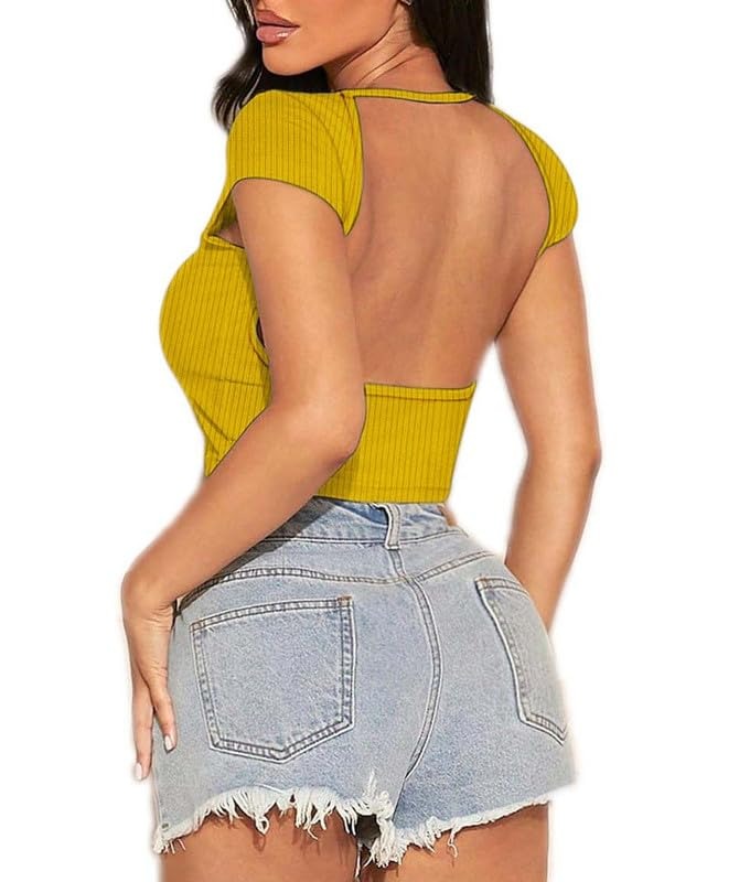 Women’s Trendy Ribbed Open Back Crop Top – Ultimate Confidence Edition