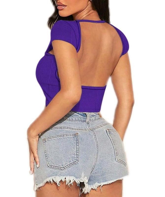 Women’s Trendy Ribbed Open Back Crop Top – Ultimate Confidence Edition