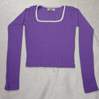 Elegant Square Neck Full Sleeve Ribbed Crop Top