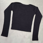 Elegant Square Neck Full Sleeve Ribbed Crop Top