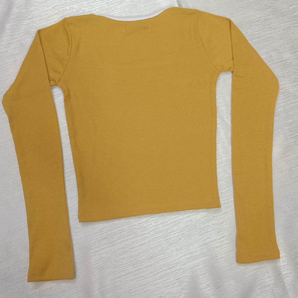 Elegant Square Neck Full Sleeve Ribbed Crop Top