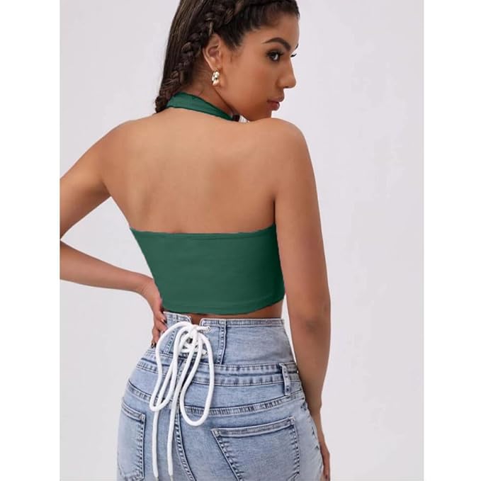 Classic Ribbed Halter Neck Crop Top