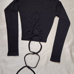 High Neck Lace-Up Ribbed Crop Top