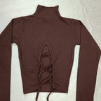 High Neck Lace-Up Ribbed Crop Top