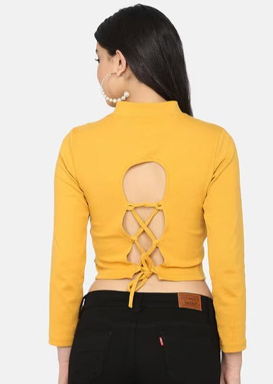 High Neck Lace-Up Ribbed Crop Top