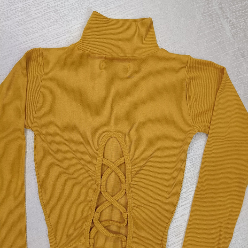 High Neck Lace-Up Ribbed Crop Top