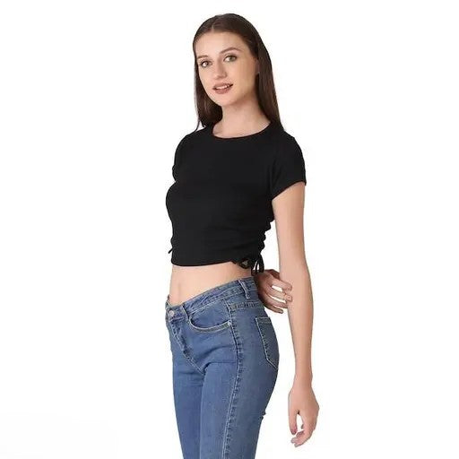 Trendy Ruched Side Fitted Crop Top for Women – Everyday Chic Essential
