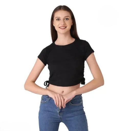 Trendy Ruched Side Fitted Crop Top for Women – Everyday Chic Essential