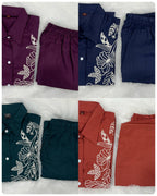 Elegant Floral Embroidered Cotton Slub Co-ord Set for Women | Stylish Daily & Office Wear