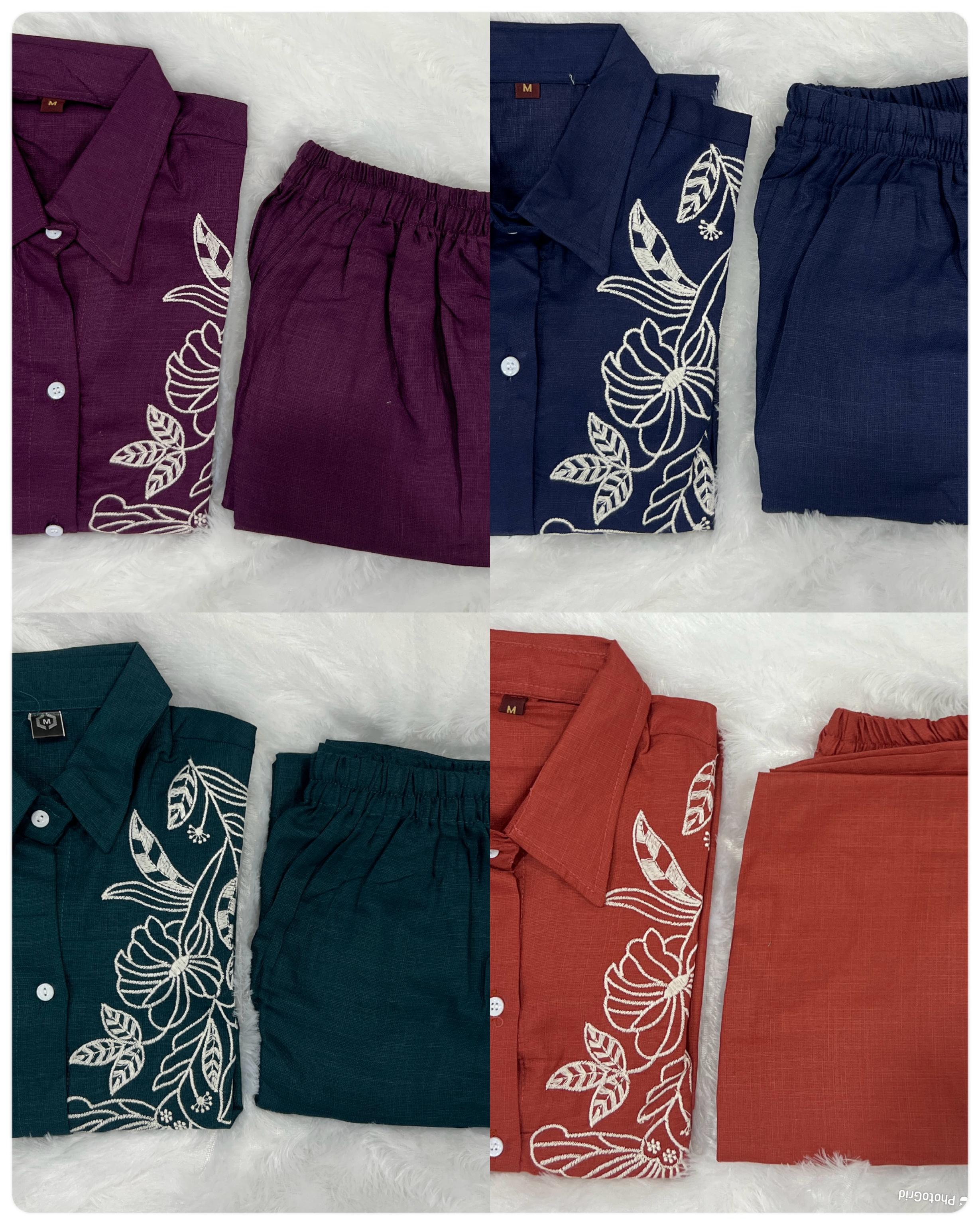 Elegant Floral Embroidered Cotton Slub Co-ord Set for Women | Stylish Daily & Office Wear