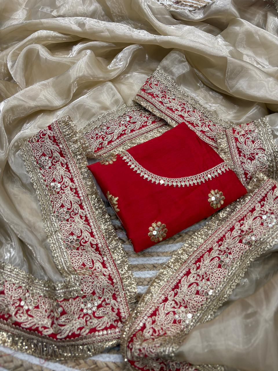 Soft Space Silk Designer Saree with Embroidered Sequin Lace Border & Readymade Embellished Blouse