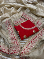 Soft Space Silk Designer Saree with Embroidered Sequin Lace Border & Readymade Embellished Blouse