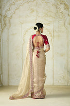 Soft Space Silk Designer Saree with Embroidered Sequin Lace Border & Readymade Embellished Blouse
