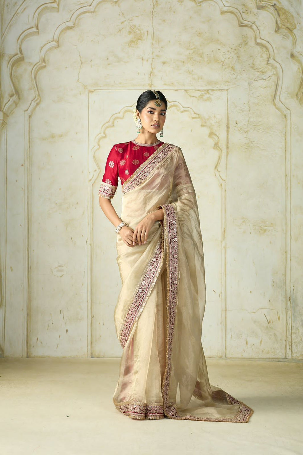 Soft Space Silk Designer Saree with Embroidered Sequin Lace Border & Readymade Embellished Blouse