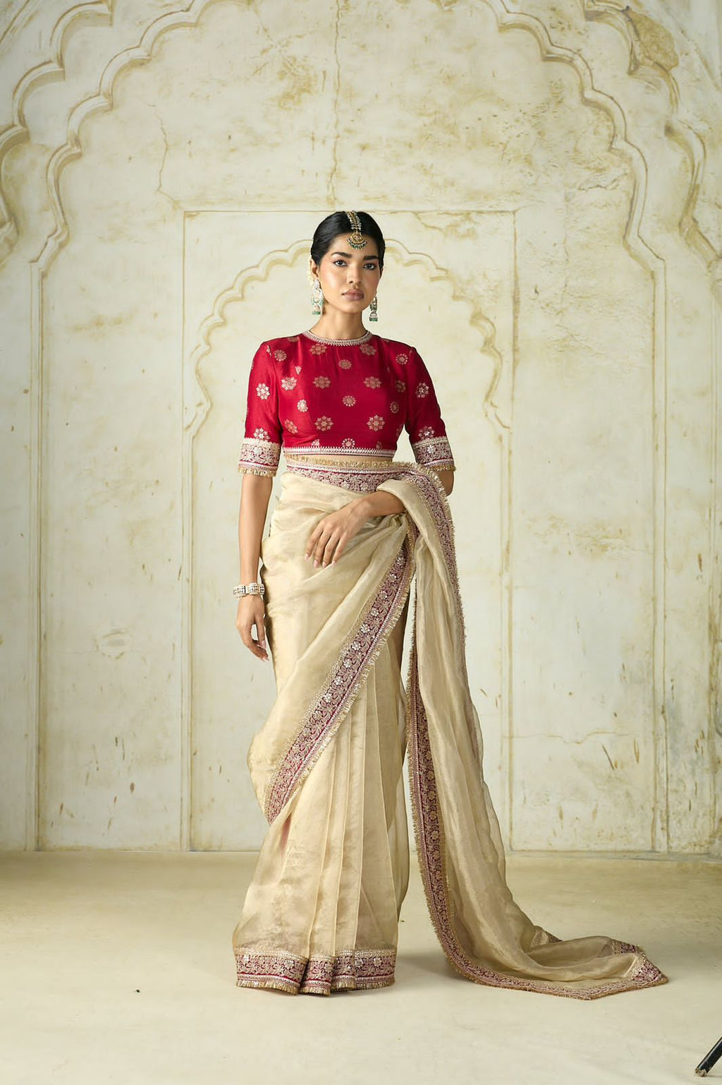 Soft Space Silk Designer Saree with Embroidered Sequin Lace Border & Readymade Embellished Blouse