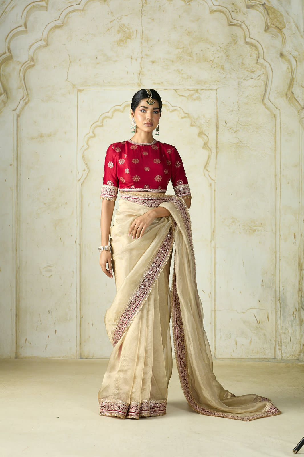 Soft Space Silk Designer Saree with Embroidered Sequin Lace Border & Readymade Embellished Blouse